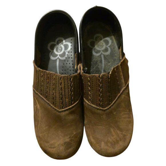 Sanita Clogs Brown Leather Women Size 38 US 7 Work Distressed Danish - Picture 1 of 9